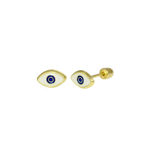 14 Karat Yellow Gold Evil Eye Black Screw Back Stud Earrings