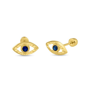 14 Karat Yellow Gold Evil Eye Screw Back Stud Earrings