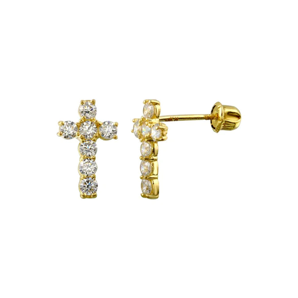 Yellow Gold Cross Stud Earrings