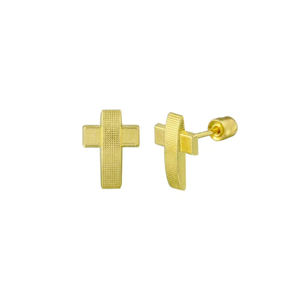 Yellow Gold Cross Stud Earrings