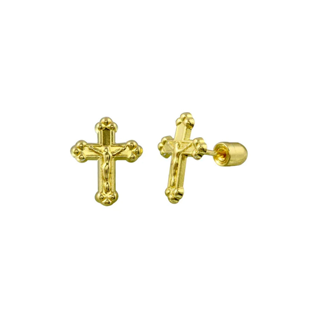 Yellow Gold Cross Stud Earrings