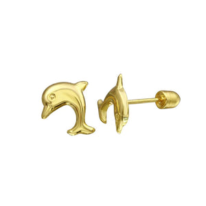 Yellow Gold Dolphin Stud Earrings