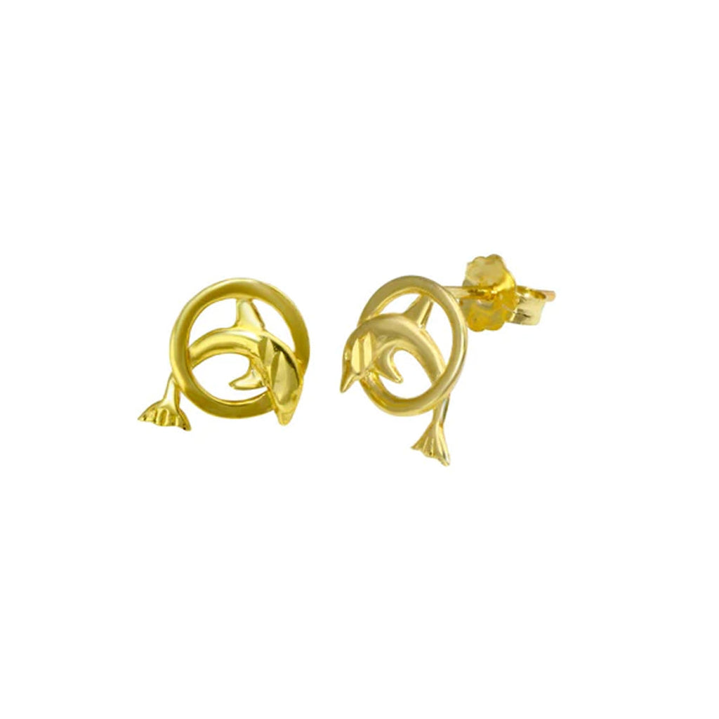 Yellow Gold Dolphin Stud Earrings