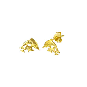 Yellow Gold Dolphin Stud Earrings