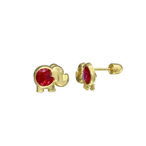 Yellow Gold Elephant Red Stud Earrings