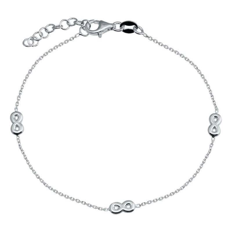 Sterling Silver Adjustable Single Strand Bracelet with 3 Infinity Element