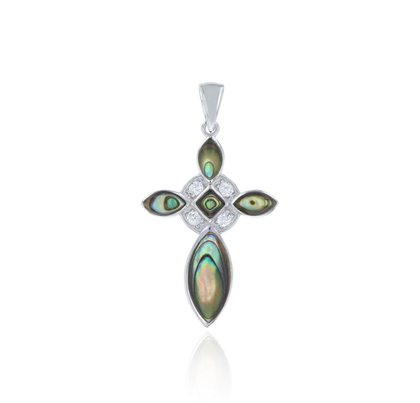 Abalone Floral Cross  Pendant