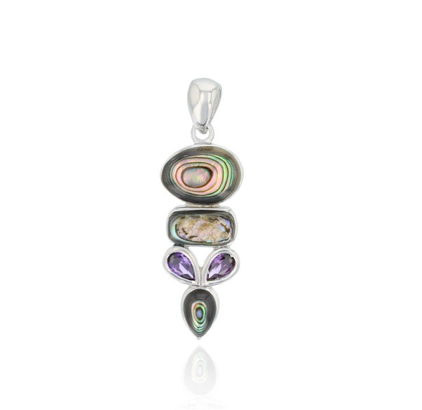 Abalone Geometry Shapes with Teardrop Amethyst Pendant