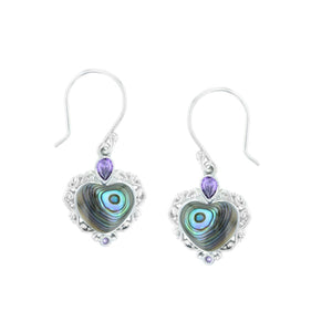 Abalone Heart Filigree Frame with Teardrop Bezel Earring