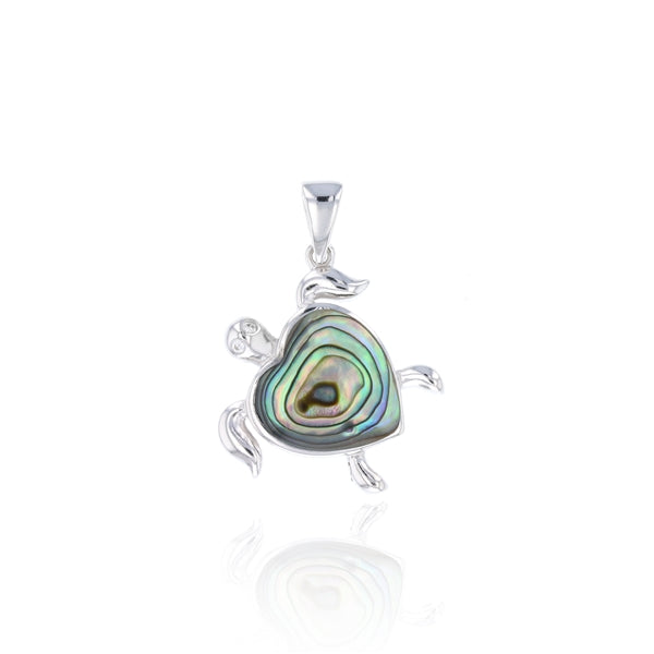 Abalone Heart Shape Turtle with Eyes Pendant