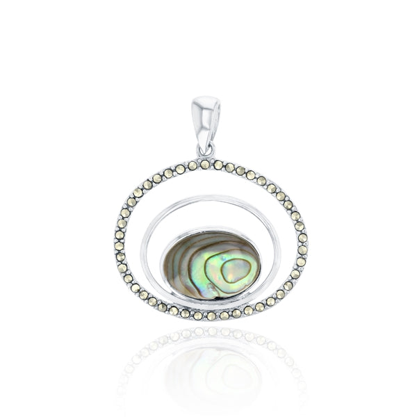 Abalone Open Oval Halo Marcasite Pendant