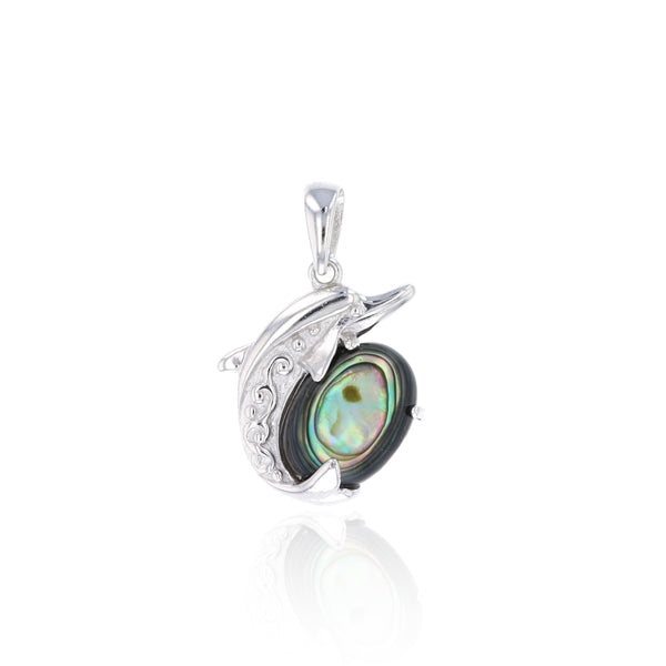 Abalone Oval Shape Dolphin Pendant