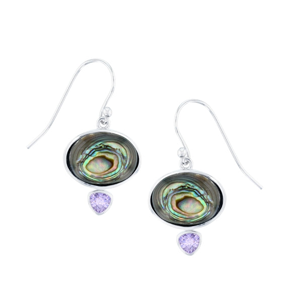 Abalone Oval Shape with Trillion Bezel Amethyst Earring