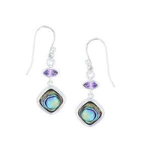 Abalone Rhombus Shape with Marquise Bezel Amethyst  Drop Earring