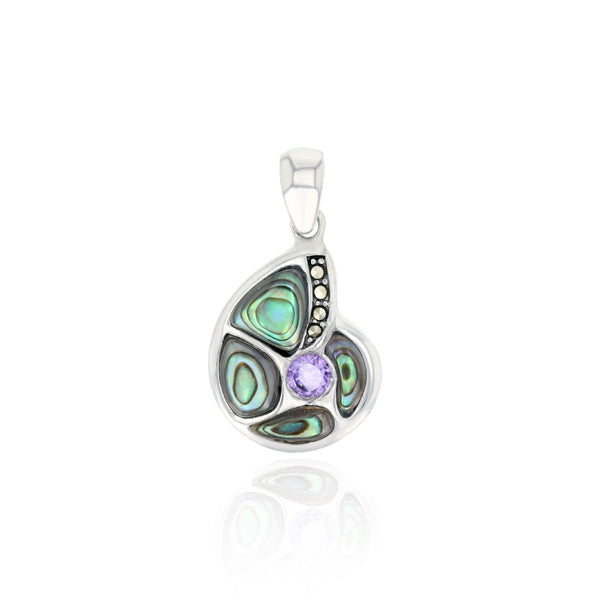 Abalone Seashell & Marcasite Pendant