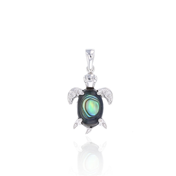 Abalone Small Oval Shape Scroll Design Turtle Pendant