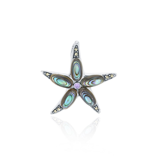 Abalone Starfish w Marcasite & Amethyst  Pendant