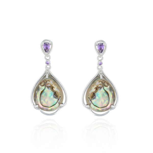 Abalone Teardrop Amethyst Earring