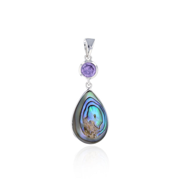 Abalone Teardrop Shape with Round Amethyst Bezel Pendant