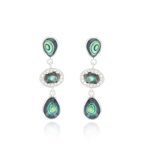 Abalone Teardrop and Oval Halo Drop Earring