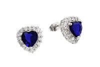 Blue and Clear Heart Stud Earrings