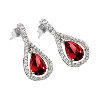 Channel Teardrop Red Dangling Stud Earrings