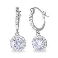 Dangling Micro Pave Round  huggie hoop Earrings