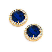 Gold Plated Blue Center Clear Outline Stud Earrings
