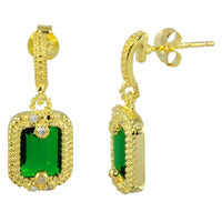 Gold Plated Green Rectangle Dangling Earrings