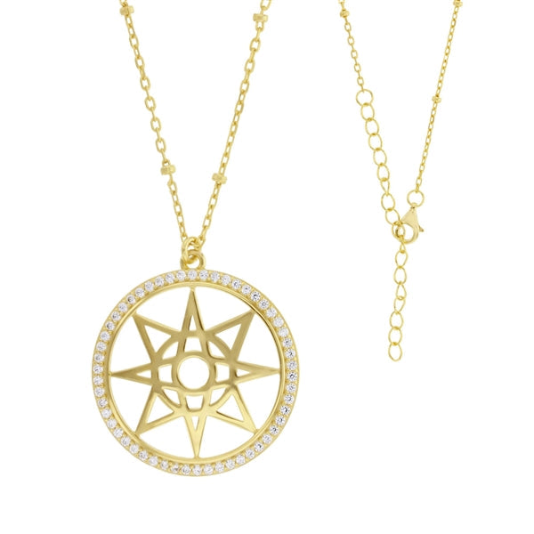 Star Symbol in Cutout Circle Halo Necklace