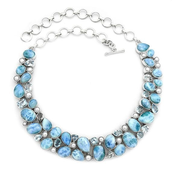 Larimar Blue Topaz,Freshwater Pearl