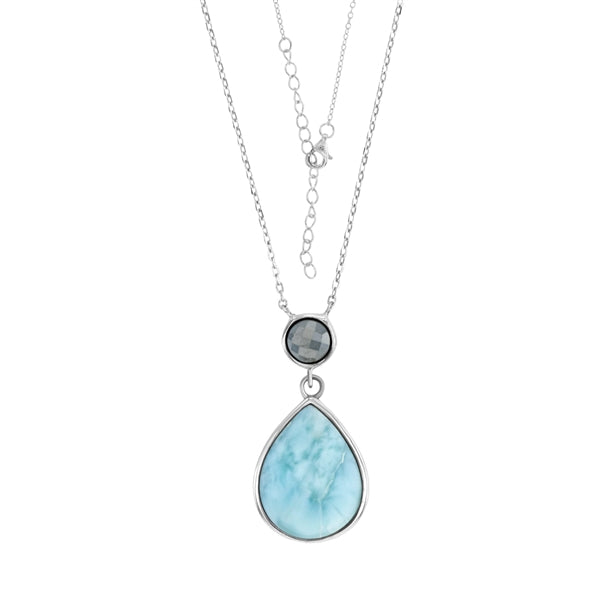 Larimar Drop Hematite round fancy