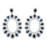 Open Oval Blue and Clear Hanging Earrings