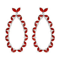 Plated Red Hanging Oval Earrings