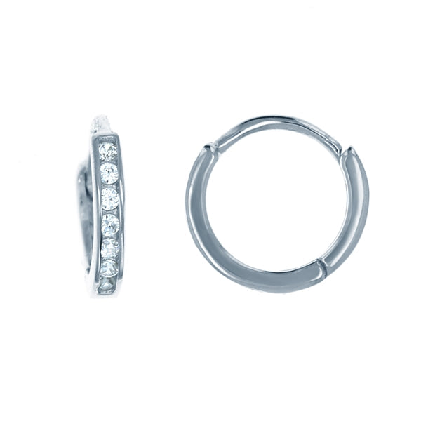 Small Huggie Rhodium Plated Earring