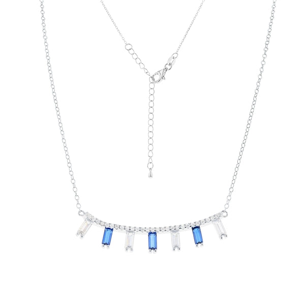 Curve Bar Baguette  Cz Sapphire Necklace