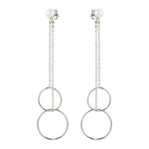 Rhodium Plated Pearl Dangling Front and Back