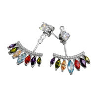 Rhodium Plated Multi Color Hanging Front and Back Earrings