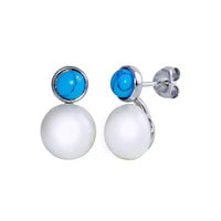 Rhodium Plated Pearl and Turquoise Earrings