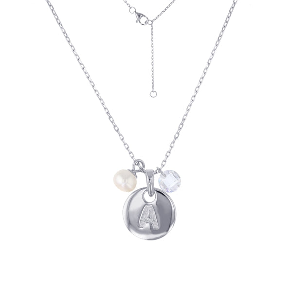 Rhodium Round Disc Embossed  Necklace