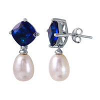 Round Blue Dangling Fresh Water Pearl Earrings