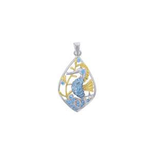 Seahorse in Cutout Teardrop Aqua Pendant