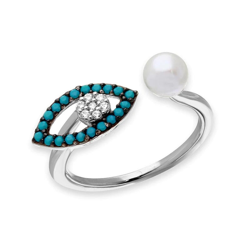 Turquoise Evil Eye Fresh Water Pearl Ring