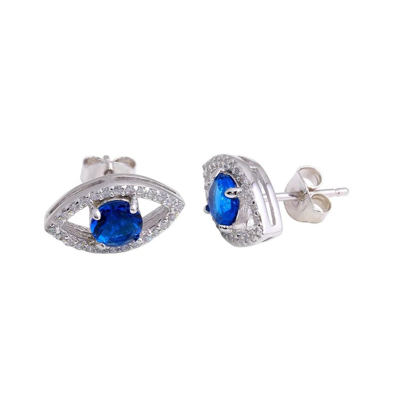 Blue Center Evil Eye Stud Earrings