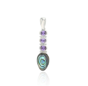 Silver Abalone Pear Shape with Oval Bezel Amethyst Drop Pendant