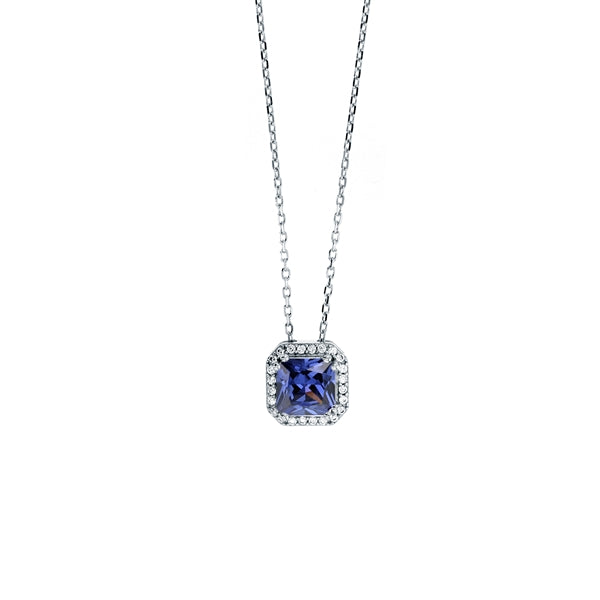 Silver Square Halo Tanzanite Necklace