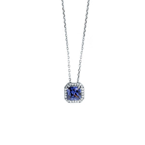 Silver Square Halo Tanzanite Necklace